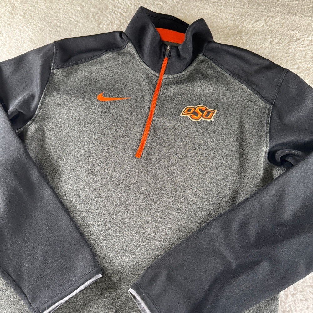 Nike Dri-Fit Oklahoma State University OSU Long Sleeve Quarter‎ Zip Gray Black S